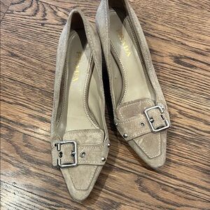 Prada 8 Women's Beige Suede Loafers with Buckle